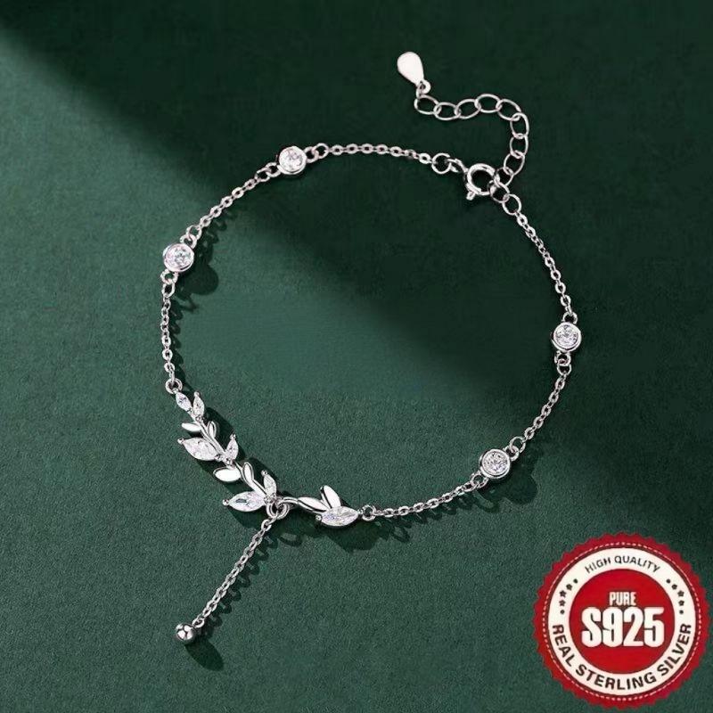 S925 Sterling Silvery Unique Light Wheat Ear Petal Flower Bracelet