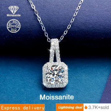 S925 Necklace Moissanite Princess Square Sugar Bag Pendant Necklace