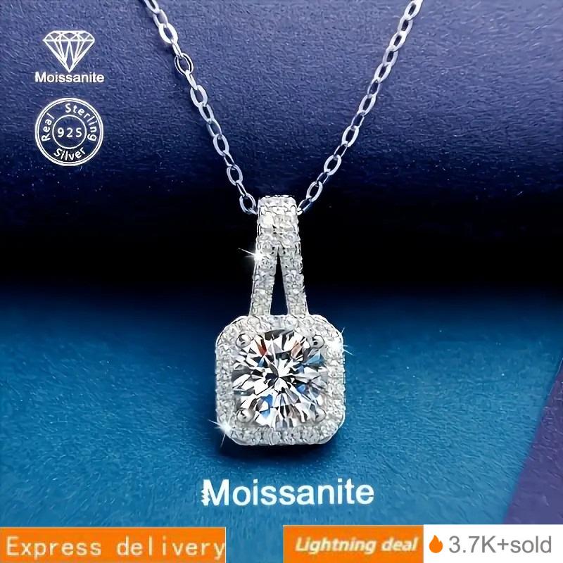 S925 Necklace Moissanite Princess Square Sugar Bag Pendant Necklace