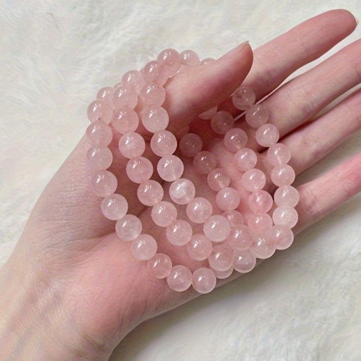 Elastic Natural Rose Quartz Beaded Bracelet